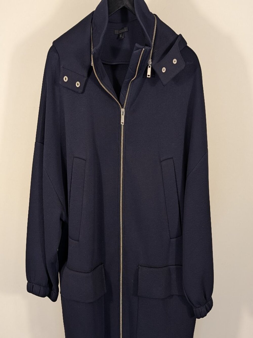 COS Oversized Navy Scuba Jacket | Removable Hood | Utility Pockets